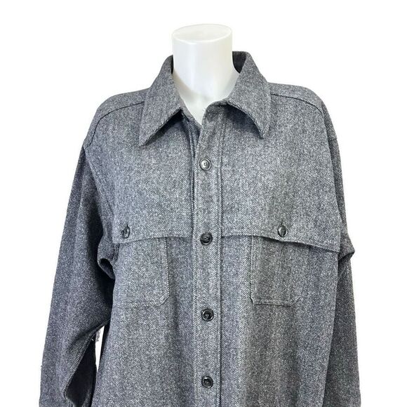 Brandini 100% Pure New Wool Heavyweight Buttondown Shacket Gray Herringbone sz L - Picture 2 of 8